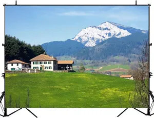 Photography Backdrop Photography Background Village Aramaio Valley Snowy Mountains Basque Country for Photoshoot Portrait Photo Studio Video Prop Birthday Party Booth Decoration 7x5ft