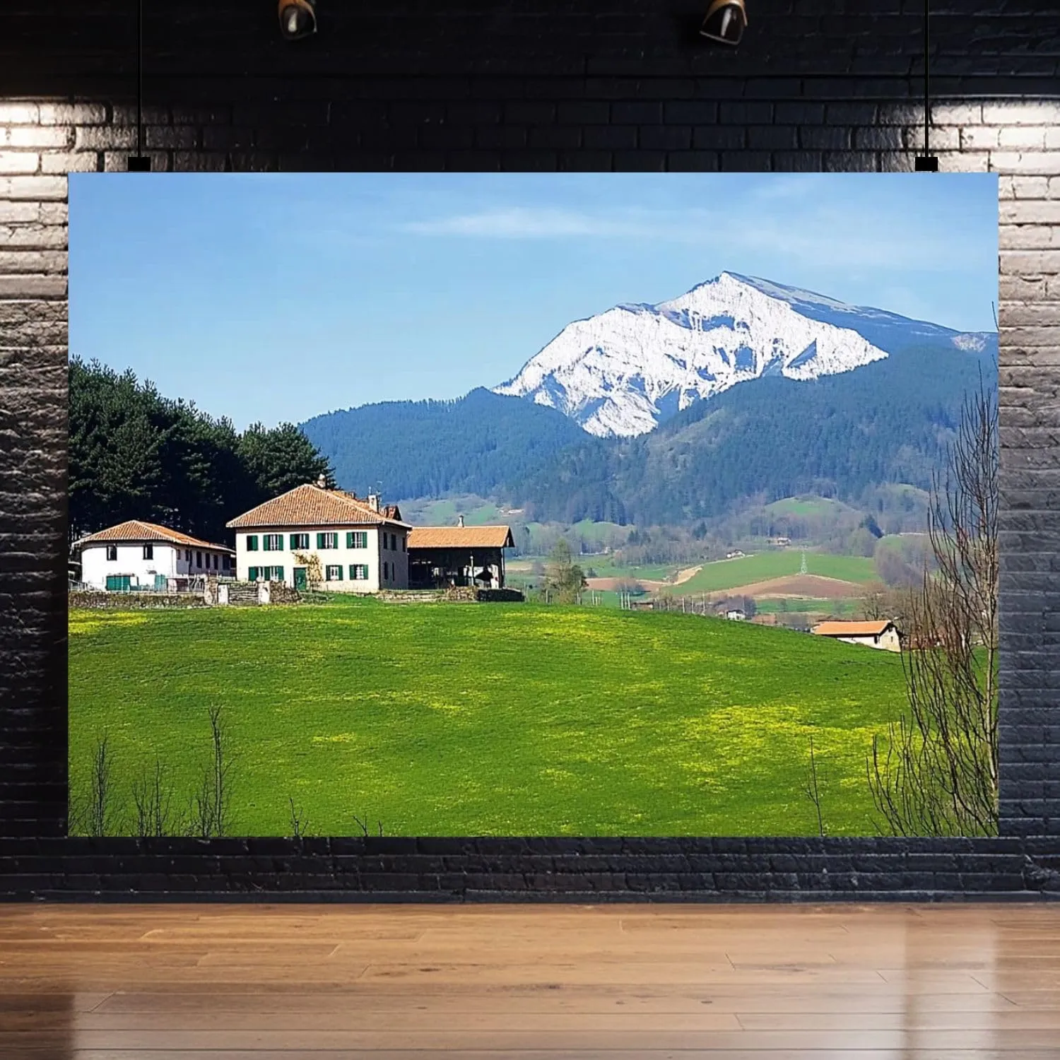Photography Backdrop Photography Background Village Aramaio Valley Snowy Mountains Basque Country for Photoshoot Portrait Photo Studio Video Prop Birthday Party Booth Decoration 7x5ft