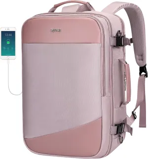 PIJUSHI Carry on Travel Backpack for Women Large Flight Approved Personal Item Bag with USB Port Fits 16 Inch Laptop(PE035 Light Purple)