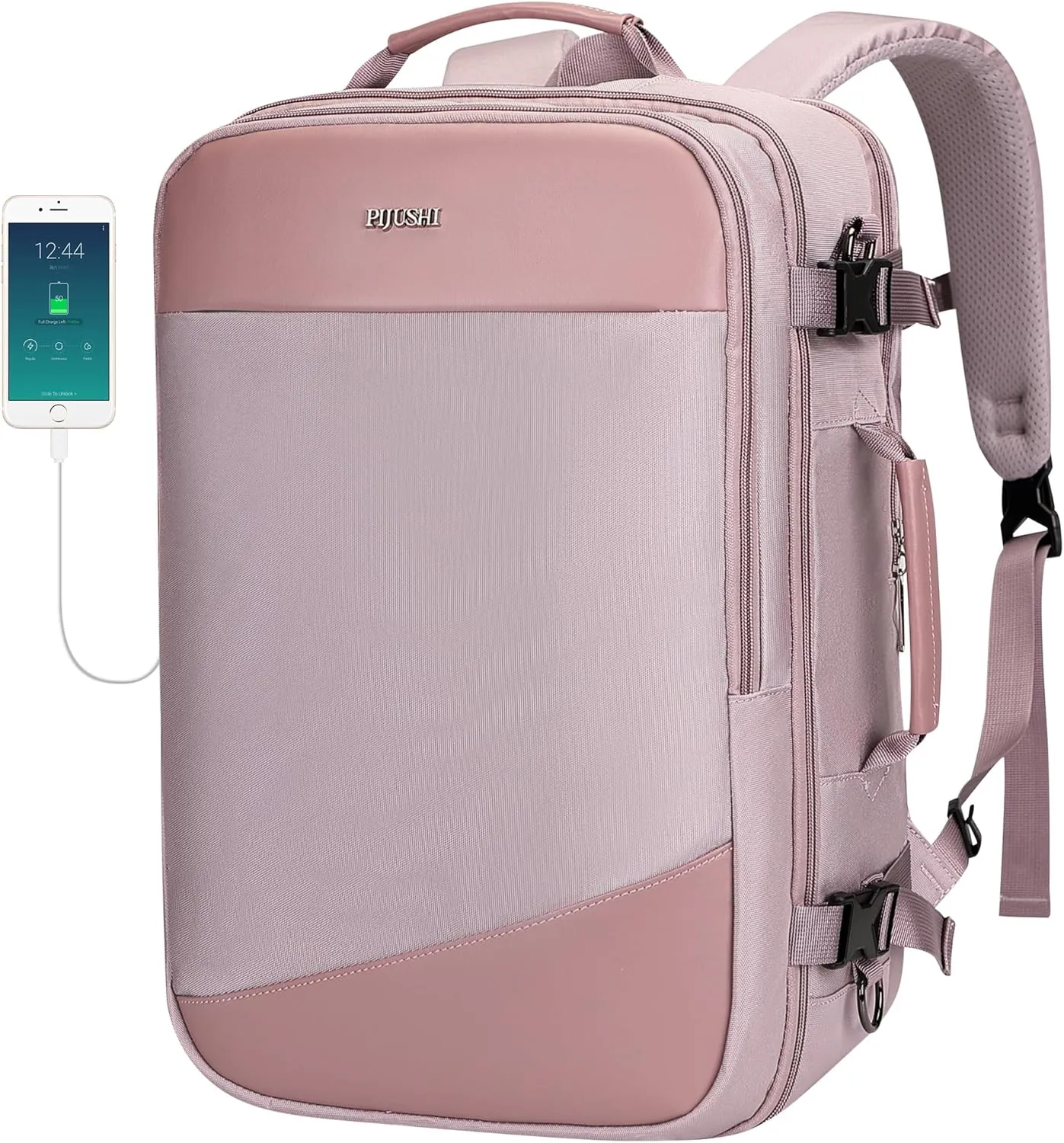 PIJUSHI Carry on Travel Backpack for Women Large Flight Approved Personal Item Bag with USB Port Fits 16 Inch Laptop(PE035 Light Purple)