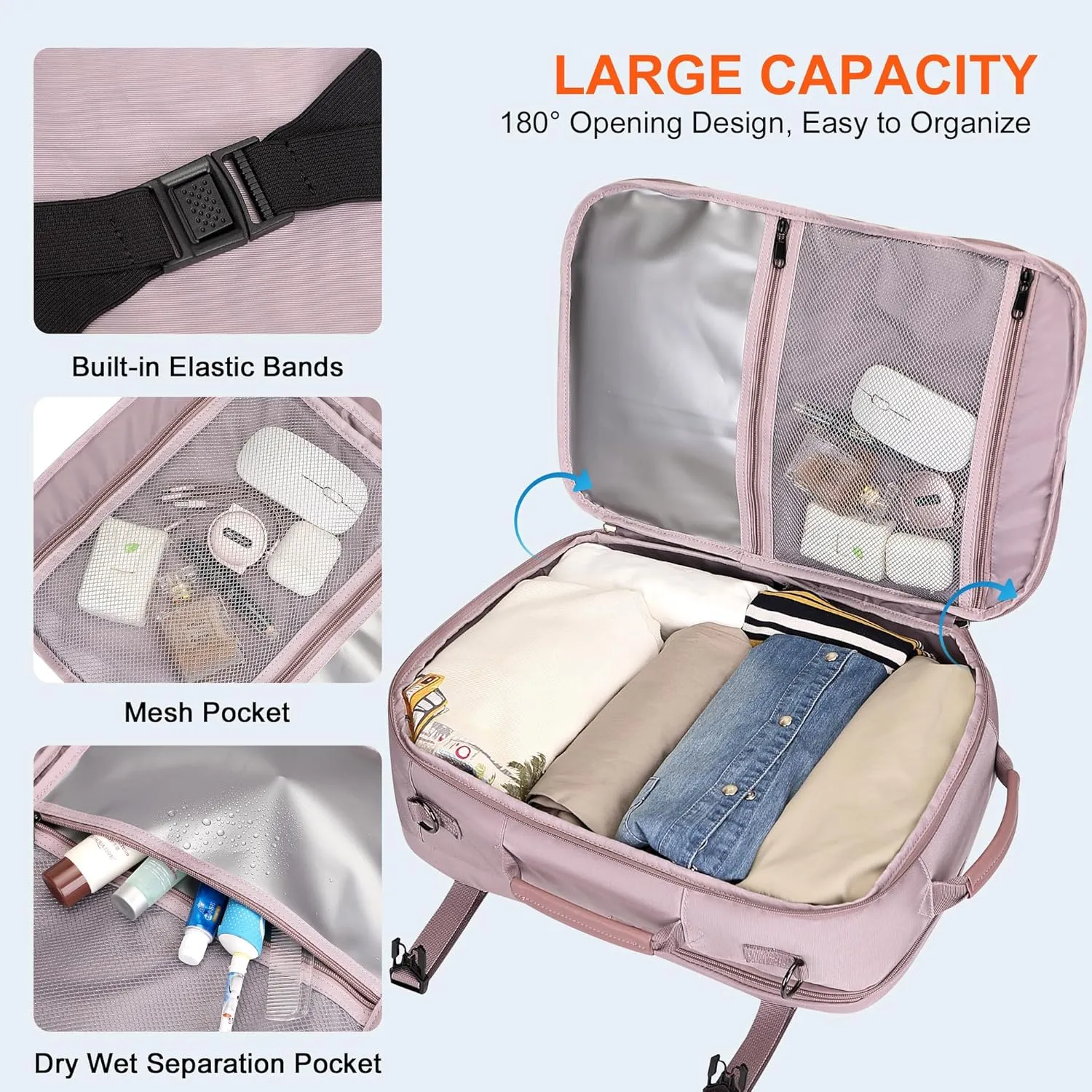 PIJUSHI Carry on Travel Backpack for Women Large Flight Approved Personal Item Bag with USB Port Fits 16 Inch Laptop(PE035 Light Purple)