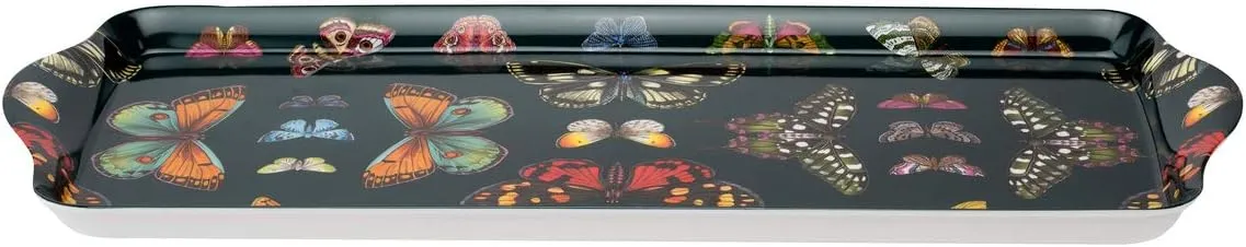 Pimpernel Botanic Garden Harmony Tea Serving Tray (15.1" x 6.5") - Coffee Table Tray with Handles & Butterfly Motif, Sturdy Melamine, Dishwasher Safe - Ideal for Tea & Coffee (Forest Green)