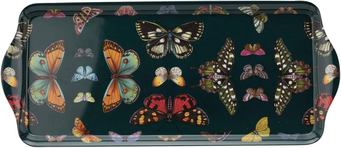 Pimpernel Botanic Garden Harmony Tea Serving Tray (15.1" x 6.5") - Coffee Table Tray with Handles & Butterfly Motif, Sturdy Melamine, Dishwasher Safe - Ideal for Tea & Coffee (Forest Green)