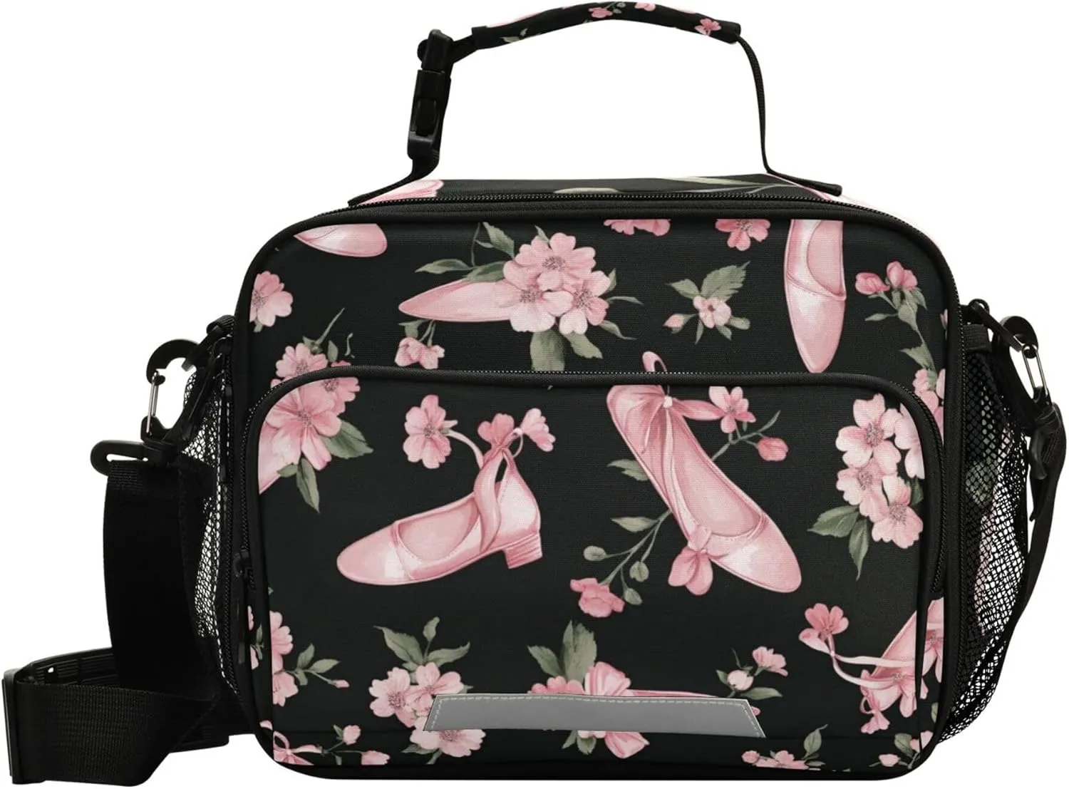 Pink Ballet Shoes and Flowers Kids Lunch Bag Insulated Cooler Bag for Boys and Girls, Holds Lunch Box, Water Bottle, Snacks