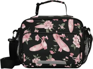 Pink Ballet Shoes and Flowers Kids Lunch Bag Insulated Cooler Bag for Boys and Girls, Holds Lunch Box, Water Bottle, Snacks