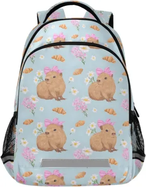 Pink Bows Capybaras Daisy Backpack for Girls Boys School Bookbag Kids Daypack Lightweight Laptop Backpack Back to School Supplies