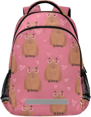 Pink Love Capybara Cute Backpack for Girls Boys School Bookbag Kids Daypack Lightweight Laptop Backpack Back to School Supplies
