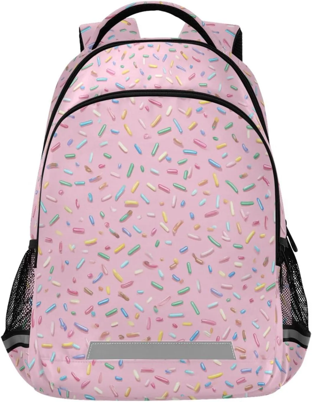 Pink Sugar Granule Kids' Backpack with Reflective Strips Full Print Spacious Design for School & Travel Lightweight 13.5L Polyester Bag with Multi-Pockets & Breathable Back Pad