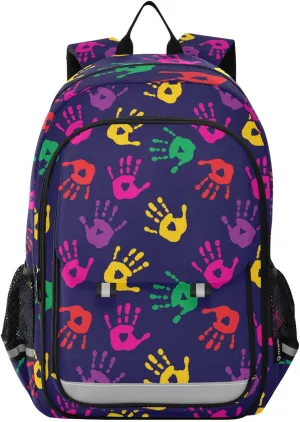 Plaaee Imprints Of Palms Kids School Backpack,17" Schoolbag Book Bag for Kids Boys Large Capacity Back to School Children Supplies