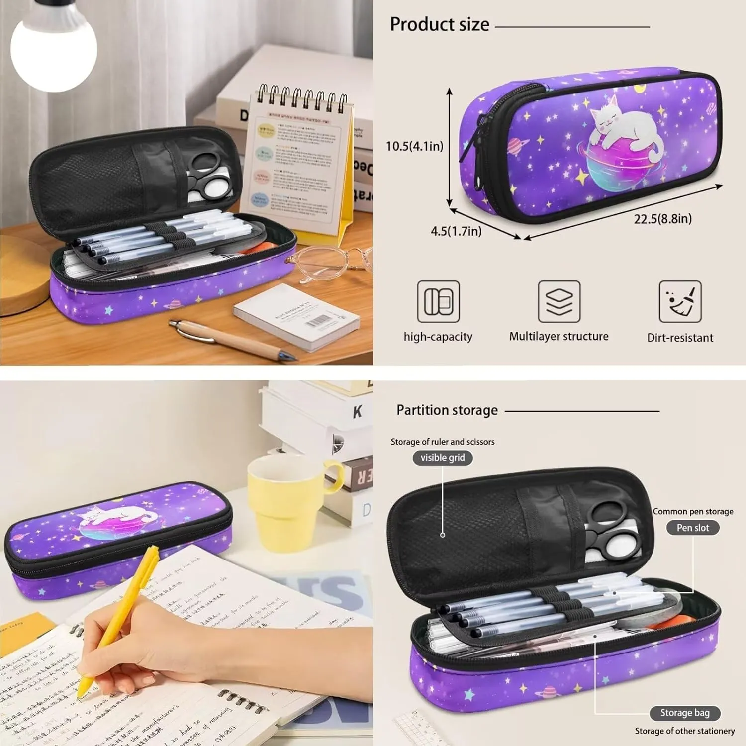Planet Cat School Backpack for Girls Age 6-15 Cute Backpacks for School Girls 6Th School Backpack for Teens Girls High School Kids Travel Handbag with Adjustable Strap for Middle School