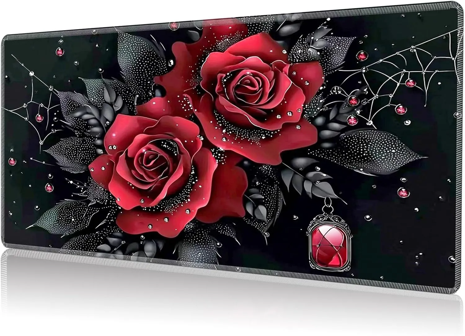 Playmat for MTG, Game Play Mat Card Game Playing 24 x 14 inches Tabletop Magic Play Mats Non-Slip Rubber Base and Stitched Mousepad Desk Mats Playmats for MTG TCG,Art Red Rose