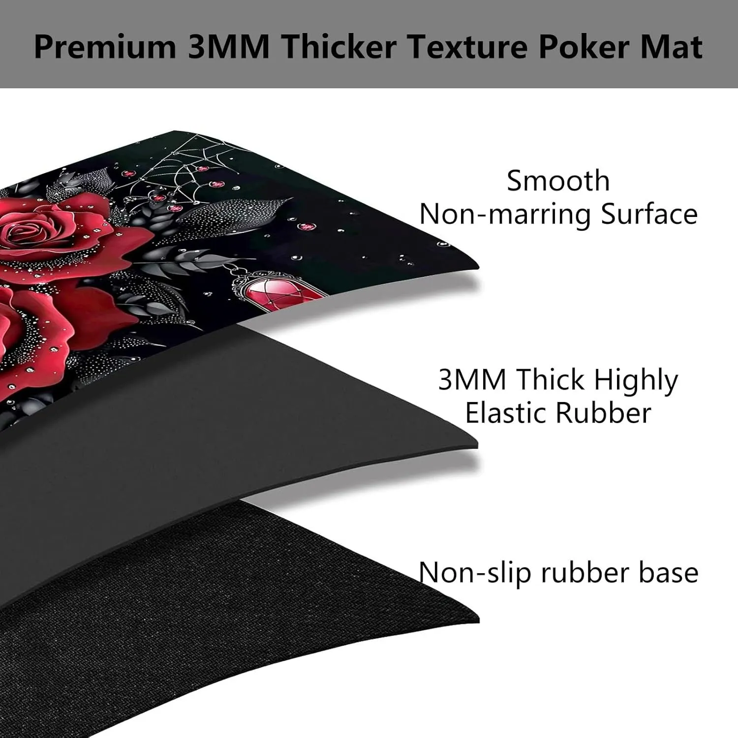 Playmat for MTG, Game Play Mat Card Game Playing 24 x 14 inches Tabletop Magic Play Mats Non-Slip Rubber Base and Stitched Mousepad Desk Mats Playmats for MTG TCG,Art Red Rose