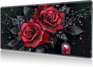 Playmat for MTG, Game Play Mat Card Game Playing 24 x 14 inches Tabletop Magic Play Mats Non-Slip Rubber Base and Stitched Mousepad Desk Mats Playmats for MTG TCG,Art Red Rose