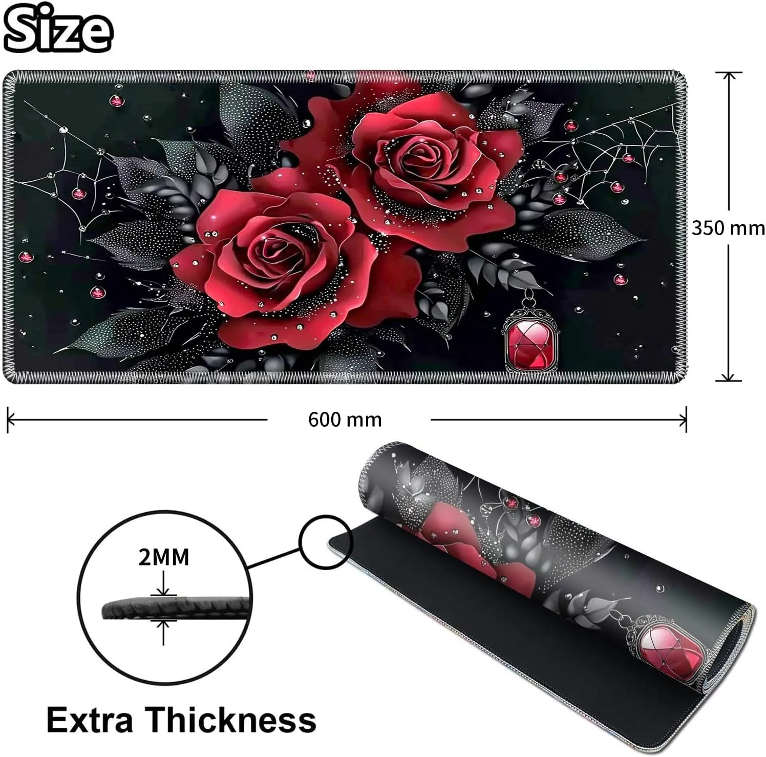 Playmat for MTG, Game Play Mat Card Game Playing 24 x 14 inches Tabletop Magic Play Mats Non-Slip Rubber Base and Stitched Mousepad Desk Mats Playmats for MTG TCG,Art Red Rose
