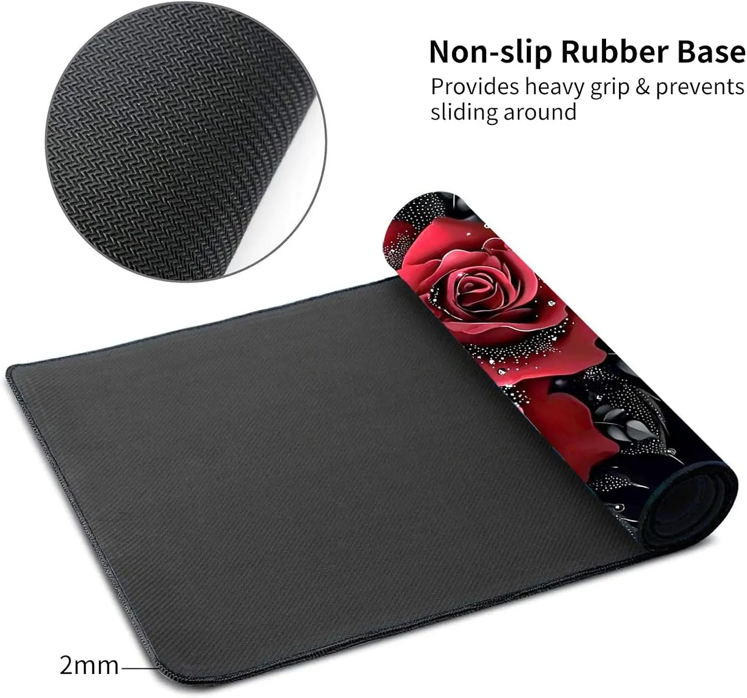 Playmat for MTG, Game Play Mat Card Game Playing 24 x 14 inches Tabletop Magic Play Mats Non-Slip Rubber Base and Stitched Mousepad Desk Mats Playmats for MTG TCG,Art Red Rose