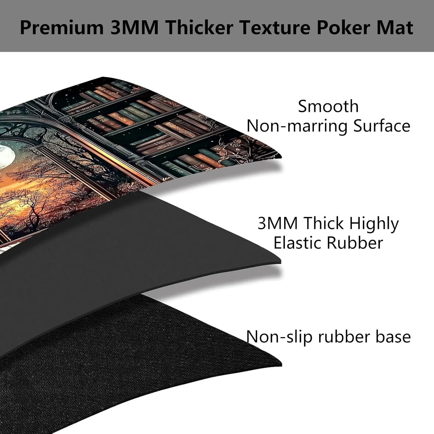 Playmat for MTG, Game Play Mat Card Game Playing 24 x 14 inches Tabletop Magic Play Mats Non-Slip Rubber Base and Stitched Mousepad Desk Mats Playmats for MTG TCG,Bookshelf Moon