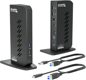 Plugable USB 3.0 and USB-C Universal Laptop Docking Station with 2 HDMI Ports for Windows, Mac, and ChromeOS (Gigabit Ethernet, Audio)