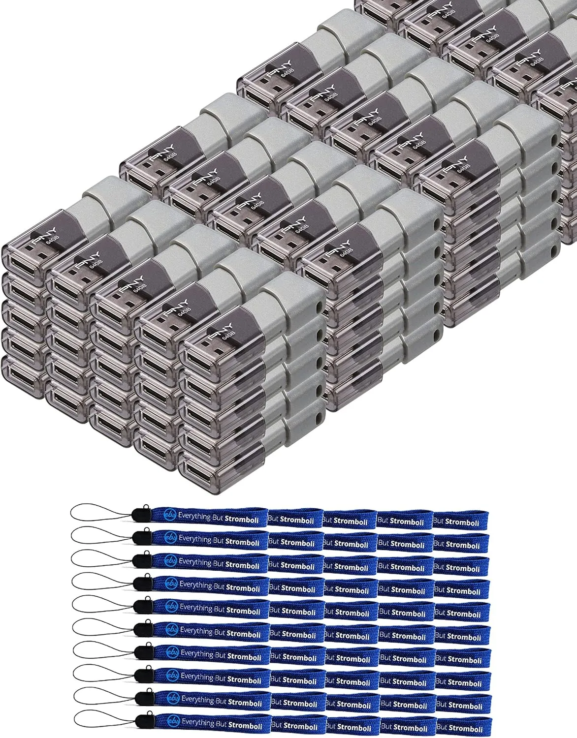 PNY 128GB USB 3.0 Flash Drive Turbo Attache 3 (100 Pack Bulk) Thumb Drives Bundle with (50) Everything But Stromboli Lanyard (P-FD128TBOP-GE)