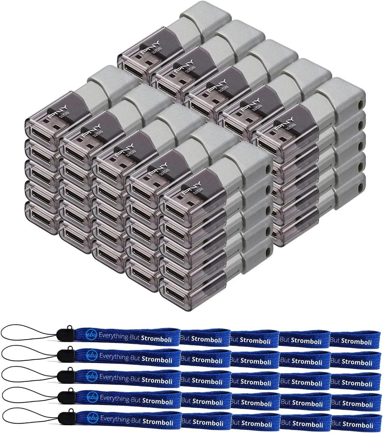 PNY 32GB USB 3.0 Flash Drive Turbo Attache 3 (50 Pack Bulk) Thumb Drives Bundle with (25) Everything But Stromboli Lanyard (P-FD32GTBOP-GE)