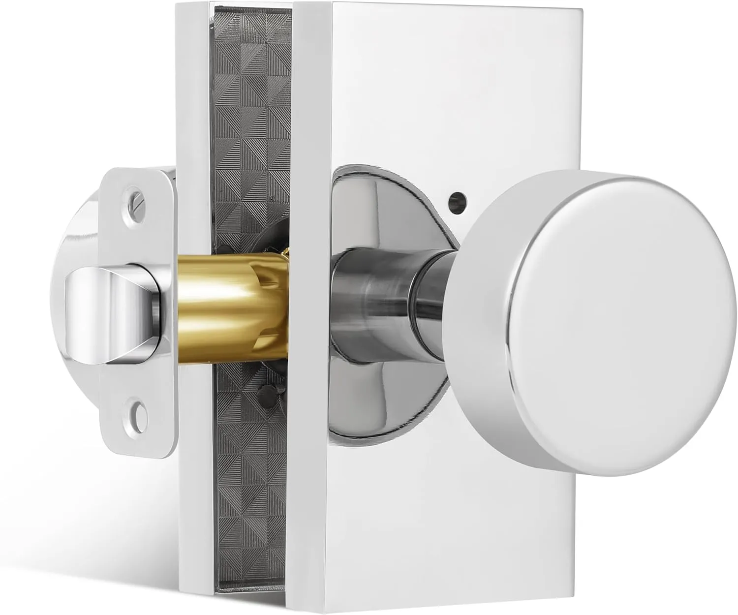 Polished Chrome Door Knobs Interior with Lock, Modern Privacy Door Knob Door Handles for Bathroom Bedroom Round