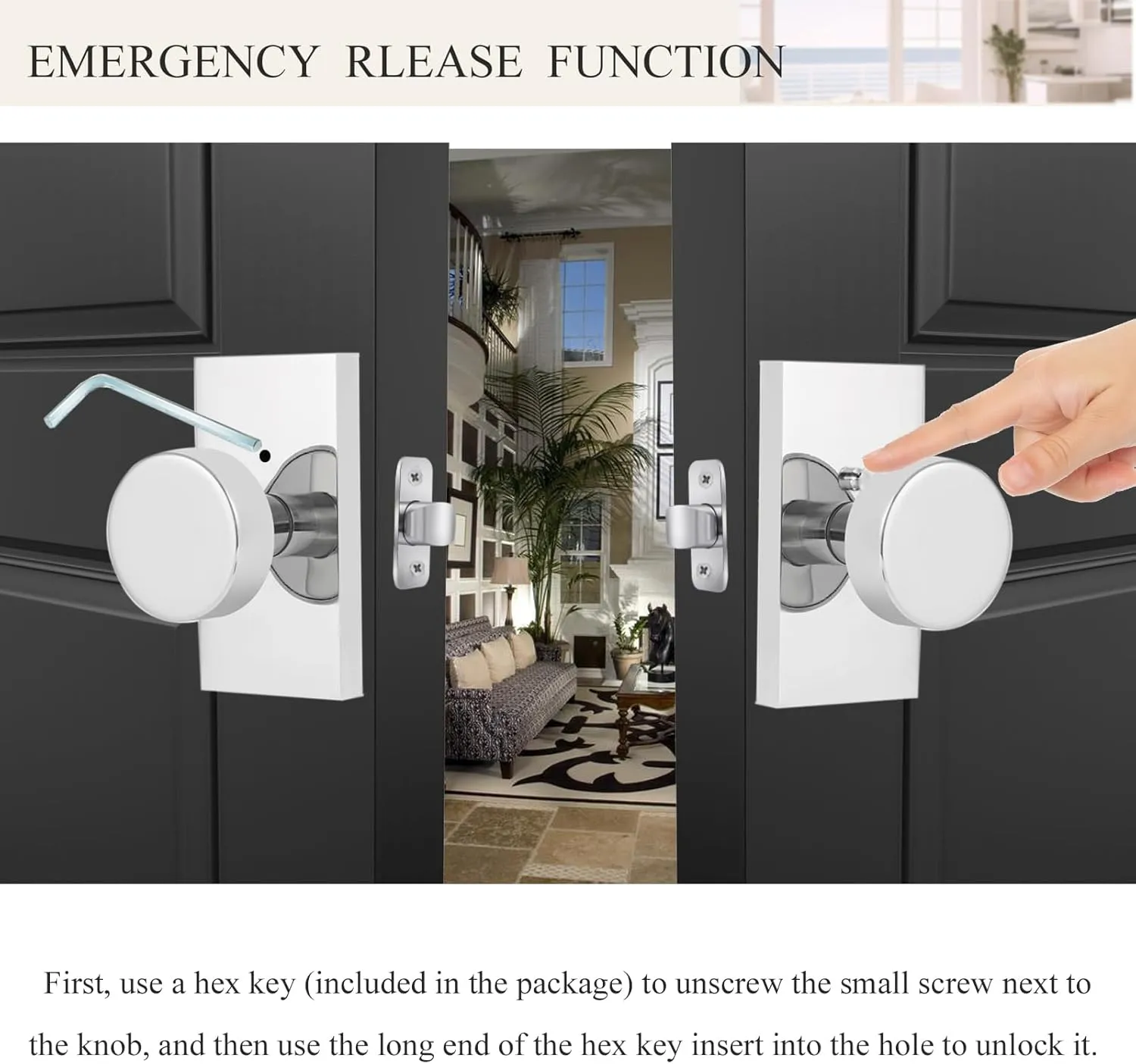 Polished Chrome Door Knobs Interior with Lock, Modern Privacy Door Knob Door Handles for Bathroom Bedroom Round