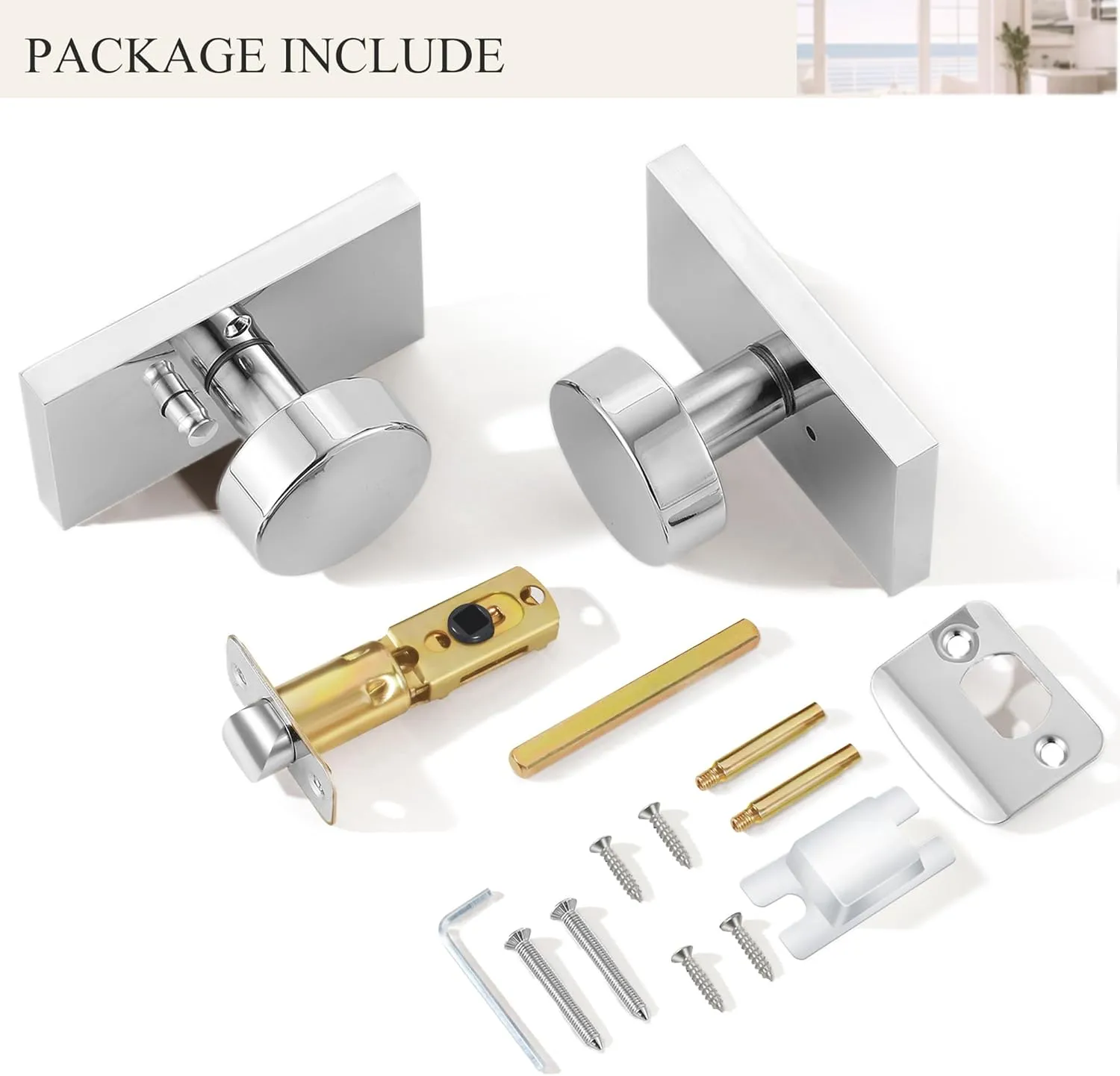 Polished Chrome Door Knobs Interior with Lock, Modern Privacy Door Knob Door Handles for Bathroom Bedroom Round