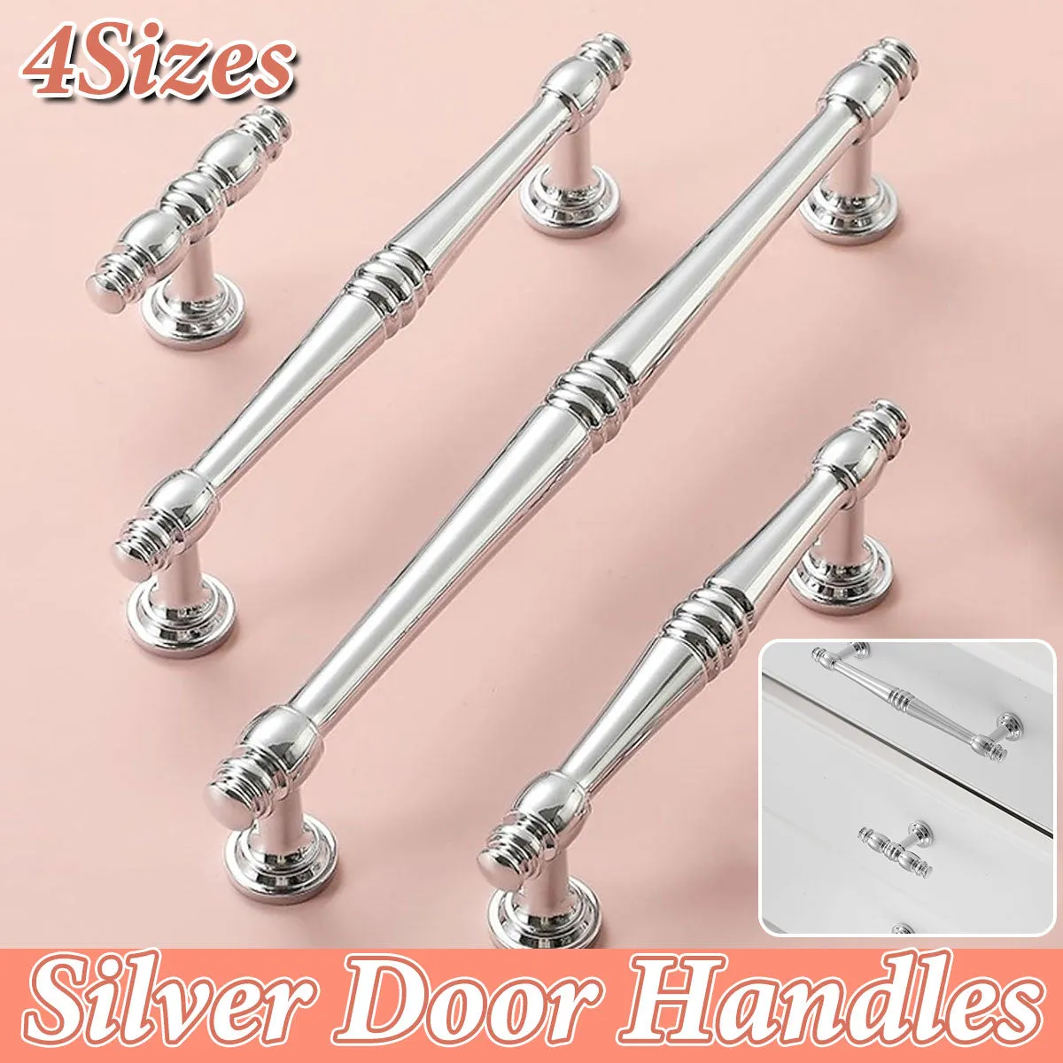 Polished Silver Brass Cabinet Pull Handles – Classic Drawer Handles with Vintage Detailing