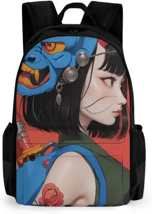 Polyester Daypack Bookbag for Gym Business Bicycle - Large Capacity Multipurpose Anti-Theft Carry On Bag, Japan Anime Cute Aesthetic Woman Warrior Art Travel Hiking Daypack