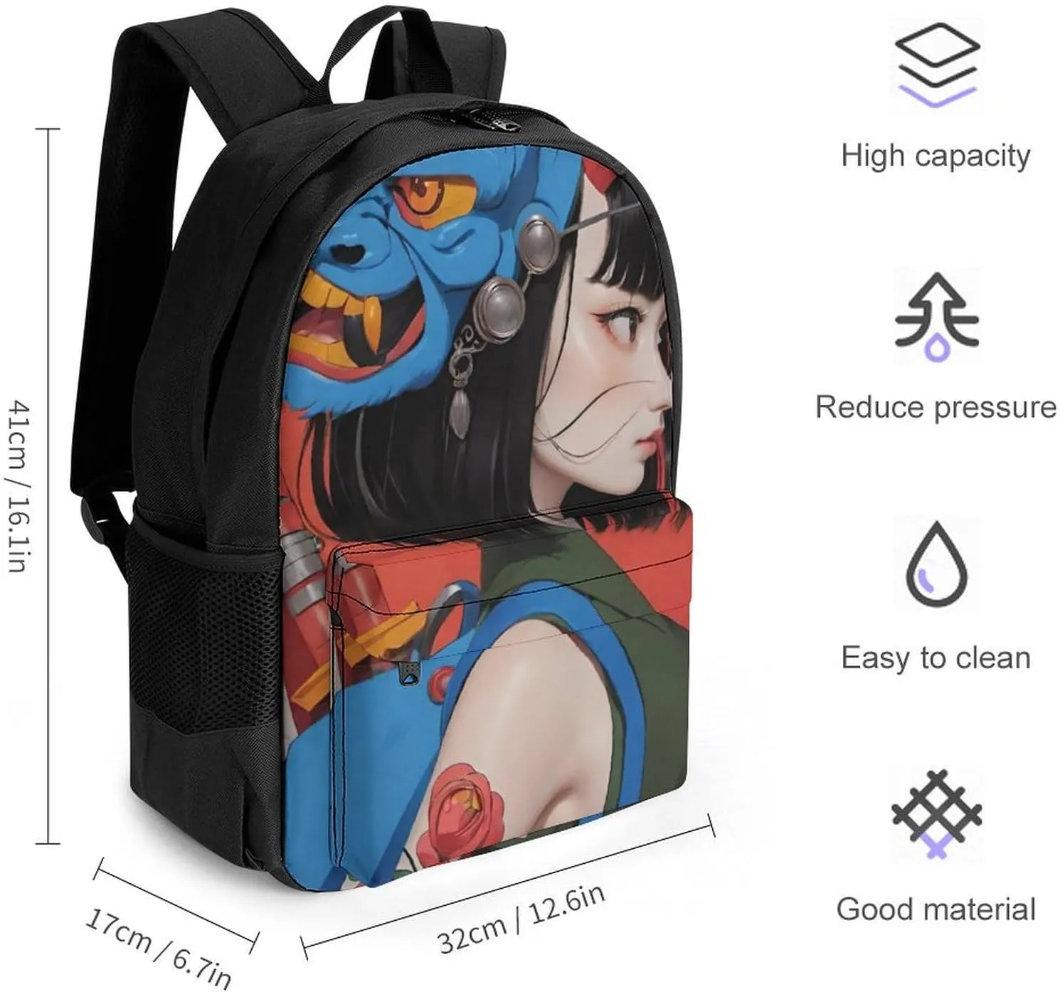 Polyester Daypack Bookbag for Gym Business Bicycle - Large Capacity Multipurpose Anti-Theft Carry On Bag, Japan Anime Cute Aesthetic Woman Warrior Art Travel Hiking Daypack