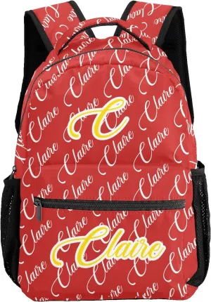 Polyester Personalized School Backpack Bookbag with Name Text, Fashion Custom Elementary Boys Girls Kids Book Bag, Waterproof Customize Bookbag Unique Gift, 1 Pack