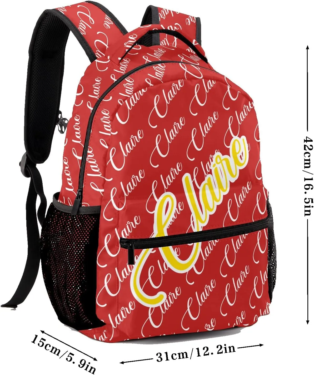 Polyester Personalized School Backpack Bookbag with Name Text, Fashion Custom Elementary Boys Girls Kids Book Bag, Waterproof Customize Bookbag Unique Gift, 1 Pack