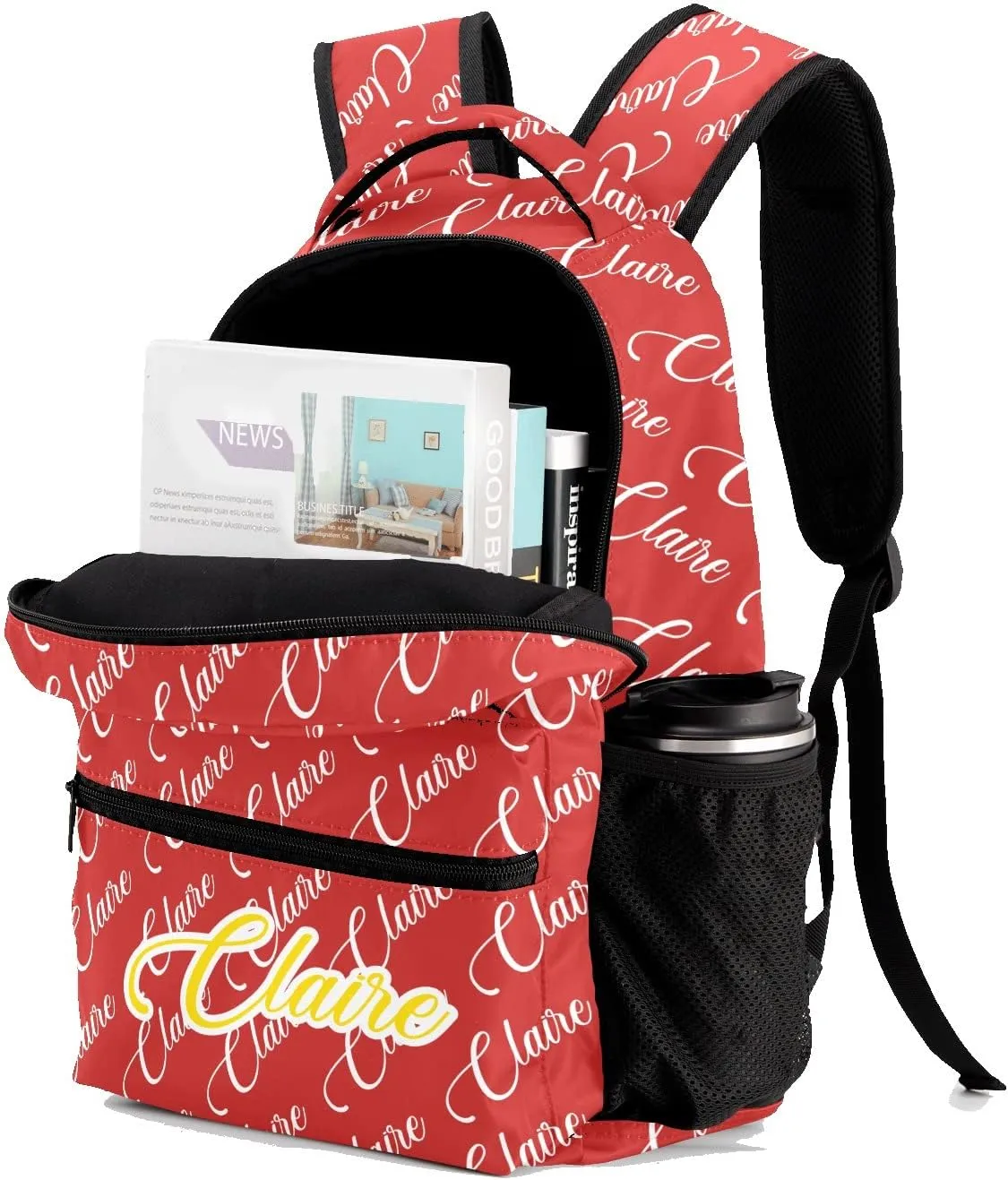 Polyester Personalized School Backpack Bookbag with Name Text, Fashion Custom Elementary Boys Girls Kids Book Bag, Waterproof Customize Bookbag Unique Gift, 1 Pack