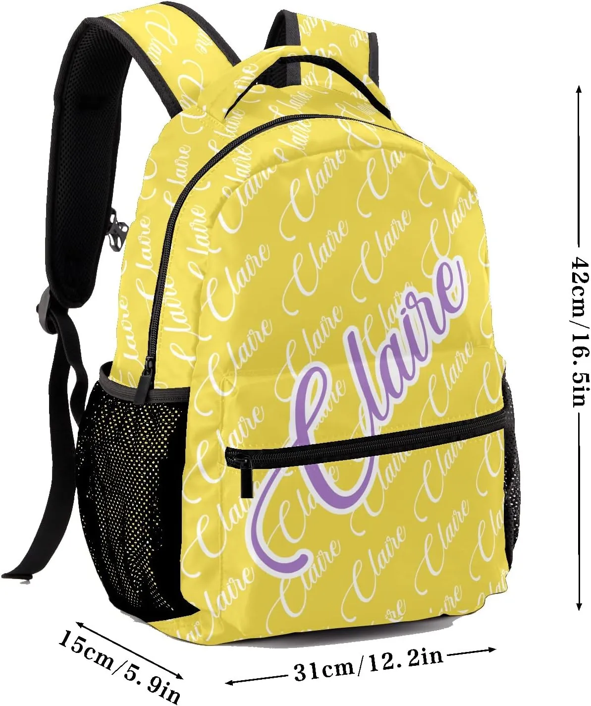 Polyester Personalized School Backpack Bookbag with Name Text, Fashion Custom Elementary Boys Girls Kids Book Bag, Waterproof Customize Bookbag Unique Gift, 1 Pack