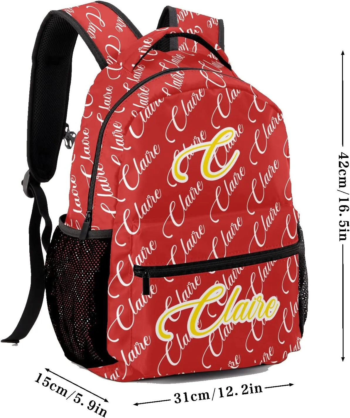 Polyester Personalized School Backpack Bookbag with Name Text, Fashion Custom Elementary Boys Girls Kids Book Bag, Waterproof Customize Bookbag Unique Gift, 1 Pack