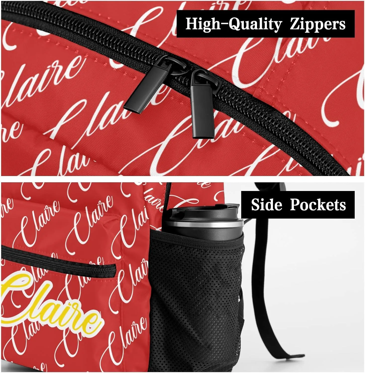 Polyester Personalized School Backpack Bookbag with Name Text, Fashion Custom Elementary Boys Girls Kids Book Bag, Waterproof Customize Bookbag Unique Gift, 1 Pack