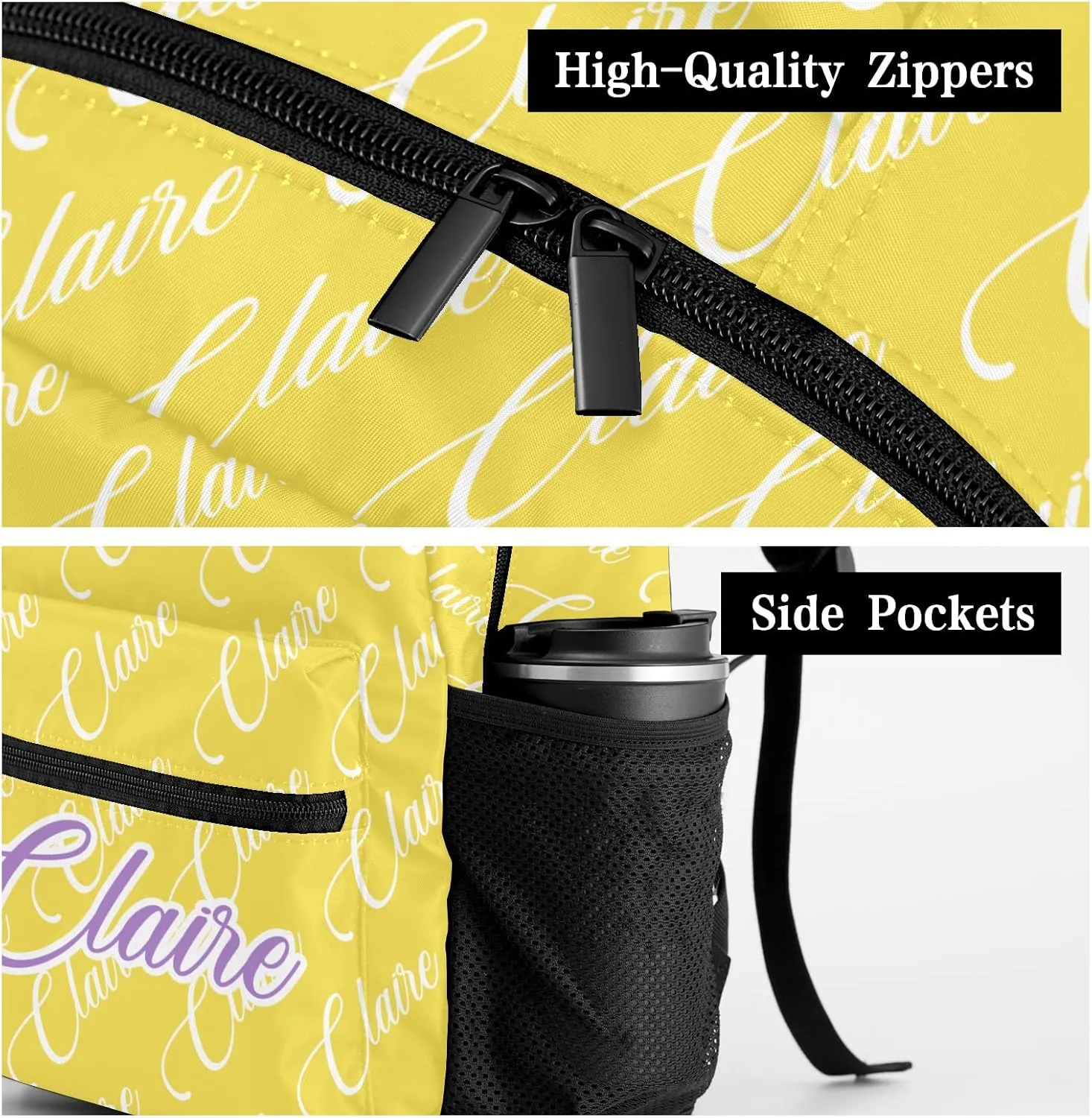 Polyester Personalized School Backpack Bookbag with Name Text, Fashion Custom Elementary Boys Girls Kids Book Bag, Waterproof Customize Bookbag Unique Gift, 1 Pack