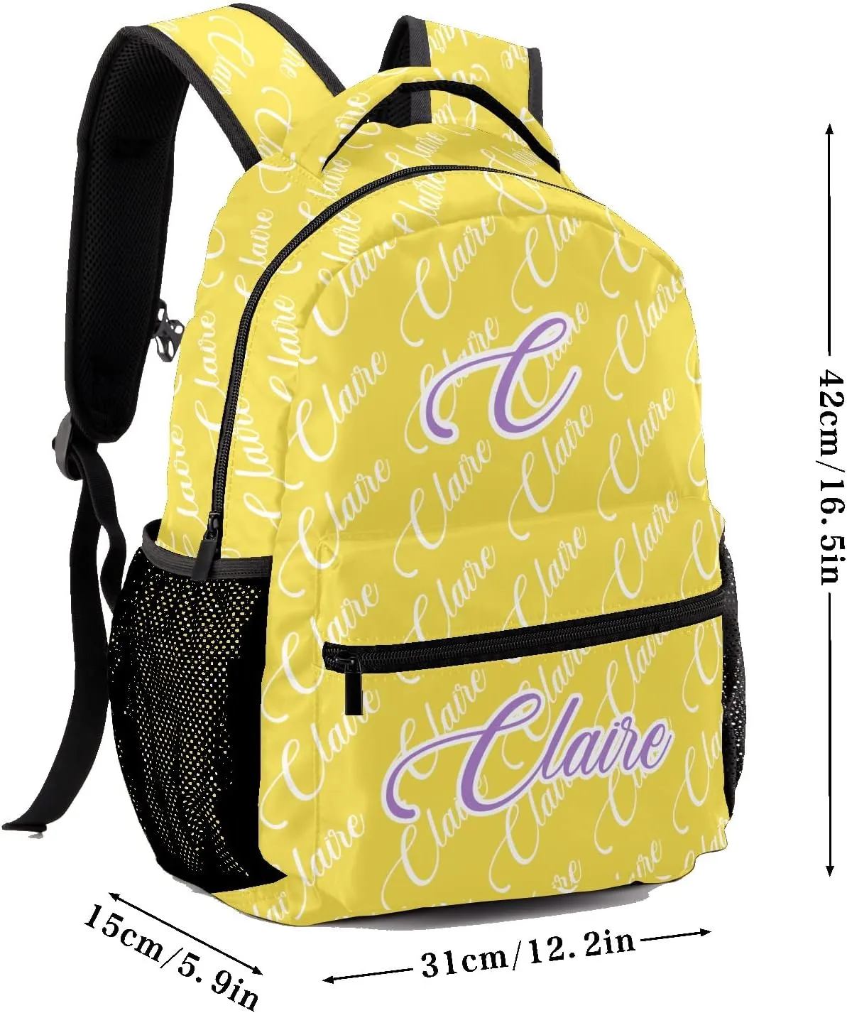 Polyester Personalized School Backpack Bookbag with Name Text, Fashion Custom Elementary Boys Girls Kids Book Bag, Waterproof Customize Bookbag Unique Gift, 1 Pack