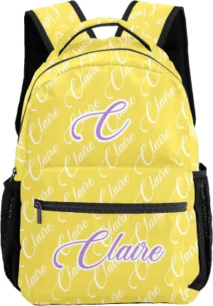 Polyester Personalized School Backpack Bookbag with Name Text, Fashion Custom Elementary Boys Girls Kids Book Bag, Waterproof Customize Bookbag Unique Gift, 1 Pack