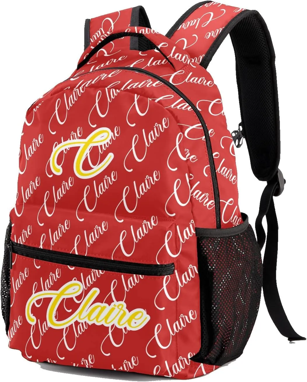 Polyester Personalized School Backpack Bookbag with Name Text, Fashion Custom Elementary Boys Girls Kids Book Bag, Waterproof Customize Bookbag Unique Gift, 1 Pack