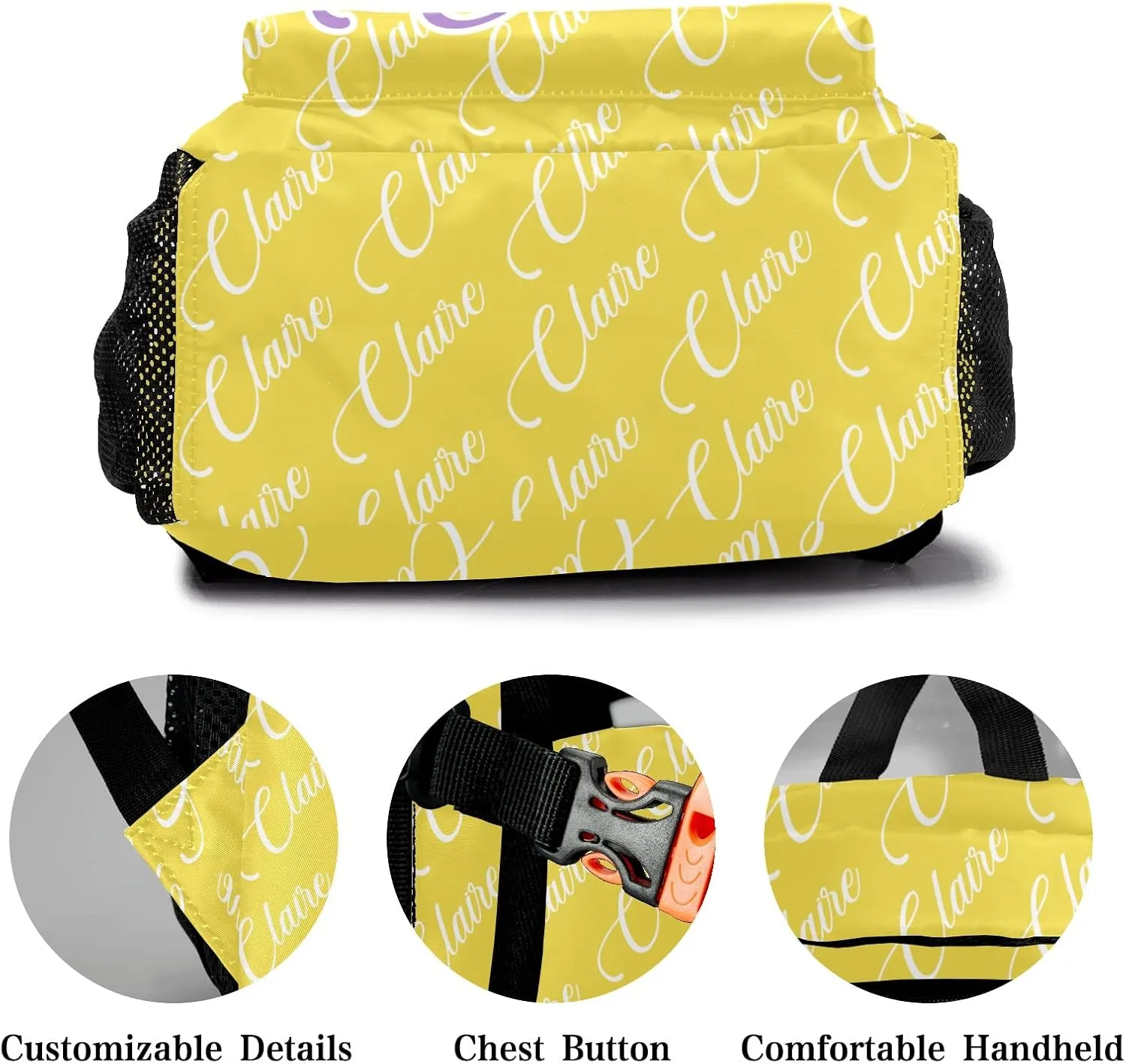 Polyester Personalized School Backpack Bookbag with Name Text, Fashion Custom Elementary Boys Girls Kids Book Bag, Waterproof Customize Bookbag Unique Gift, 1 Pack