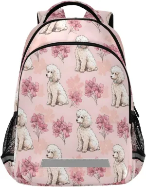 Poodle Dog Pink Flower Backpack for Girls Boys School Bookbag Kids Daypack Lightweight Laptop Backpack Back to School Supplies
