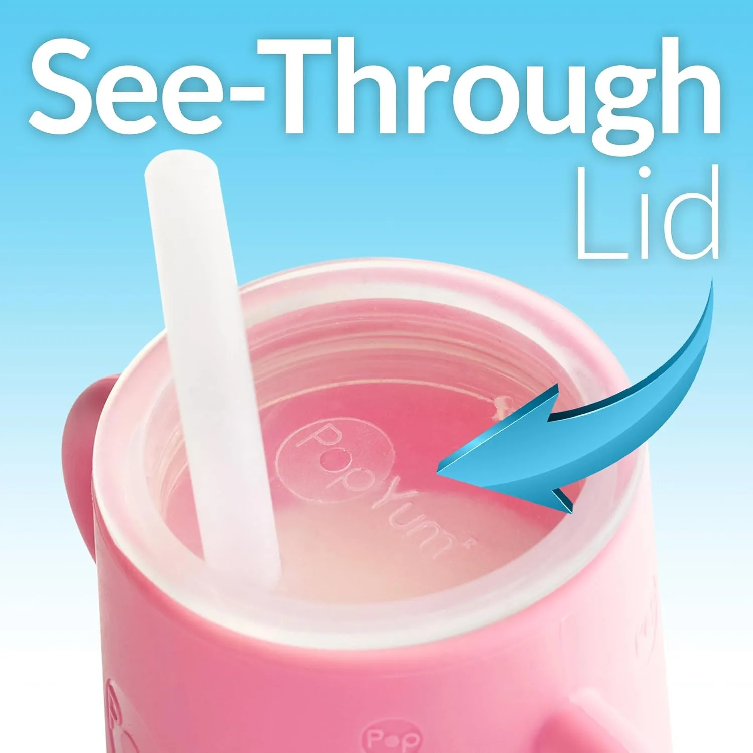 PopYum Silicone Training Cup with Straw Lid, 2-Pack for Baby, Infant and Toddler, Tumbler, Sippy, handles, 5 ounce (purple, pink)