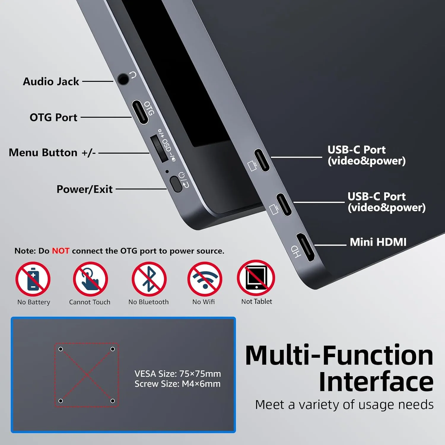 Portable Monitor 15.6 Inch FHD 1080P HDR IPS Travel Monitor with Speakers HDMI Dual USB-C Portable Screen for MacBook Laptop Desktop Surface Xbox PS4 with Cover, VESA Compatible