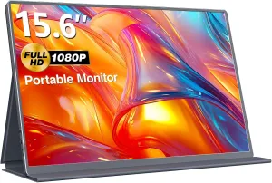Portable Monitor 15.6 Inch FHD 1080P HDR IPS Travel Monitor with Speakers HDMI Dual USB-C Portable Screen for MacBook Laptop Desktop Surface Xbox PS4 with Cover, VESA Compatible
