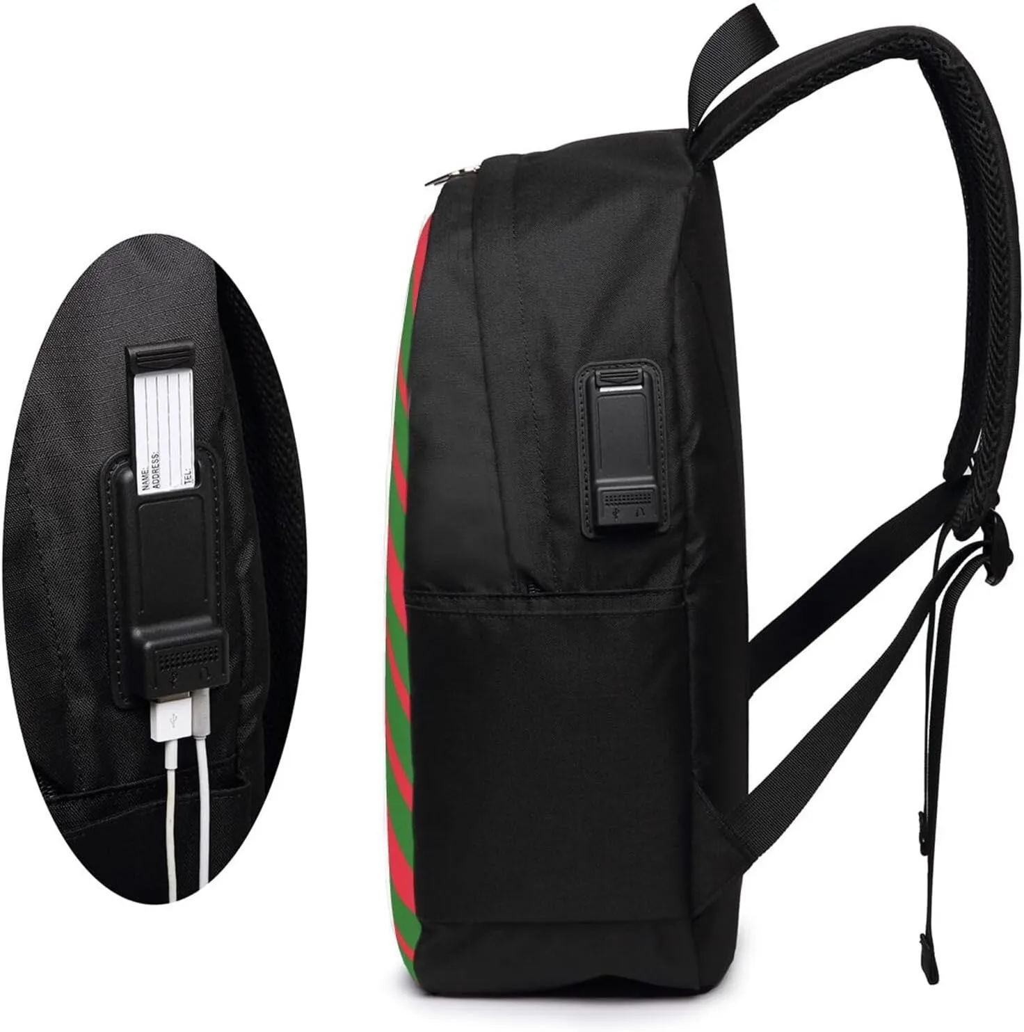 Portugal Portuguese Flag Stripe Laptop Backpacks Travel Backpack Casual Business Daypack Sport Rucksack Computer Bag Fits up to 17 Inch Notebook with USB Port