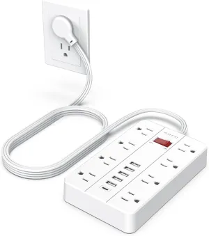 Power Strip Surge Protector with 6 USB (1USB C) Ports,AOFO 5 ft Extension Cord Flat Plug with 8 Widely Spaced Outlets,Wall Mountable Charging Station for Phone Tablet Laptop Computer Multiple Devices