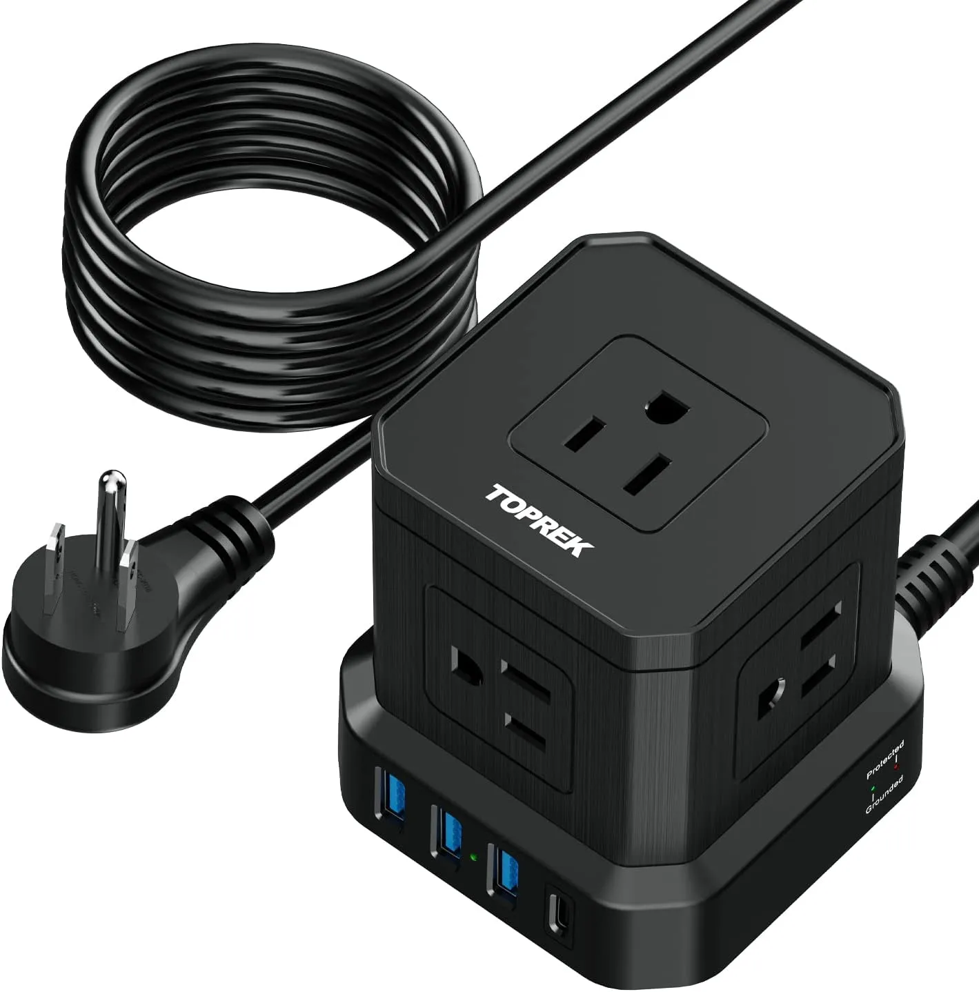 Power Strip with USB-C (3.0A), TOPREK Surge Protector (700J), 10 FT Extension Cord with 5 AC & 4 USB, Portable Travel Flat Plug for Office, Dorm, Hotel, Compact Desk Charging Station