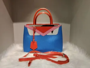 Pre-loved FENDI Peekaboo Blue Leather Satchel Bag