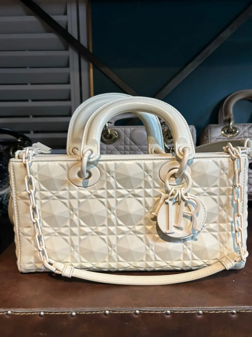 Preloved Dior HYM Geometric Quilted Ivory Satchel Bag