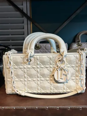 Preloved Dior HYM Geometric Quilted Ivory Satchel Bag
